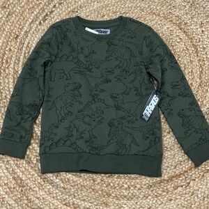 Boys Army Green Dinosaur Sweatshirt Size 6 NWT
